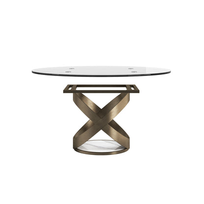 Modern Round Glass Top Dining Table With Carbon Steel Legs - White