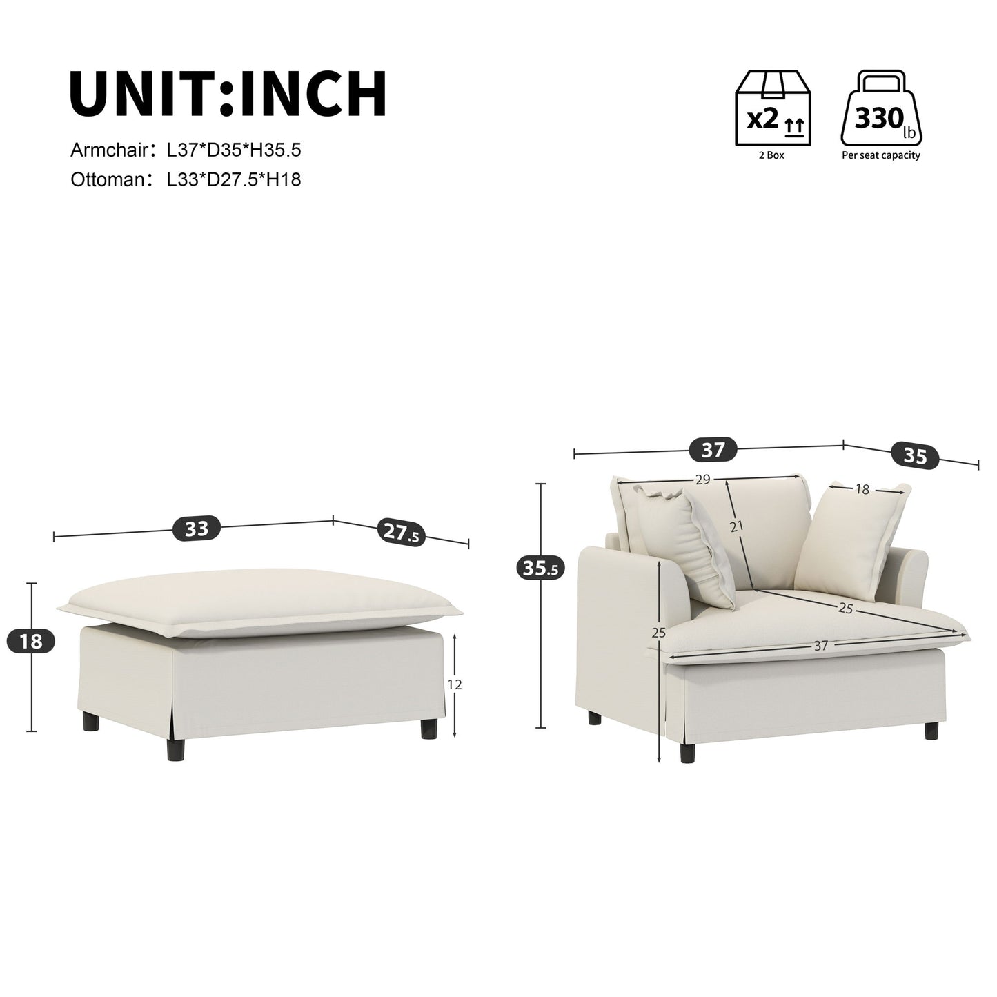 Oversized Chaise Lounge Indoor Single Sofa Bed With Wide Seat, Upholstered Lazy Sleeper Armchair With Movable Ottoman Reading Couch Set