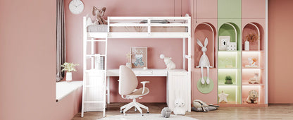 Loft Bed With Drawers, Cabinet, Shelves With Desk