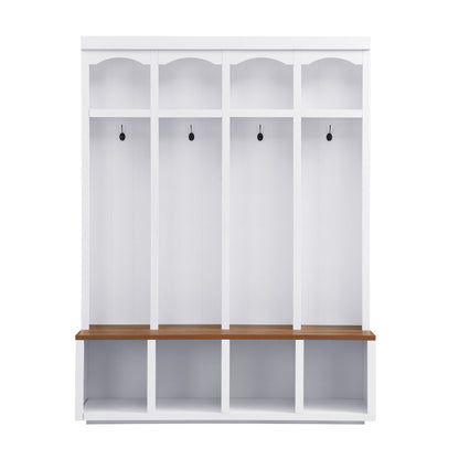 Entryway Hall Tree With Bench, 4 Hooks & Open Storage Space