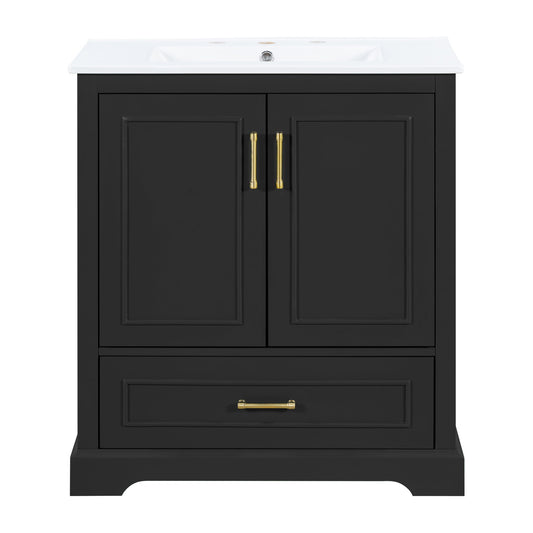 Bathroom Vanity With Sink, 1 Divided Drawer And 2 Soft Close Doors With Double Shelf