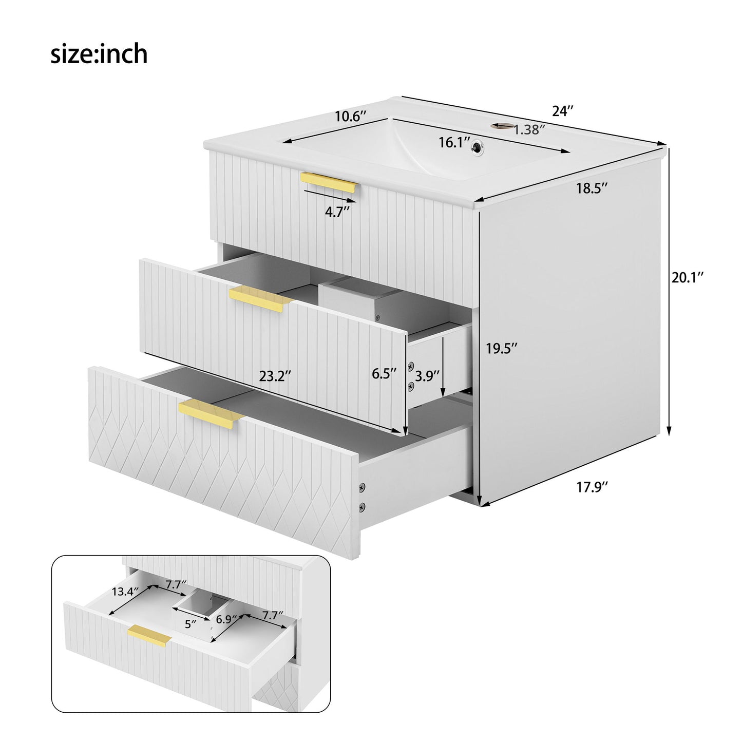 Wall Mounted Floating Cabinet With Side Cabinet Combo, Rectangular Ceramic Sink Vanity