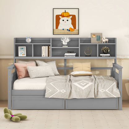 Daybed, Slat Support, With Bedside Shelves And 2 Drawers