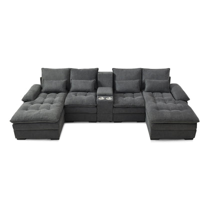 Contemporary U Shaped Sofa With Console And Cupholders