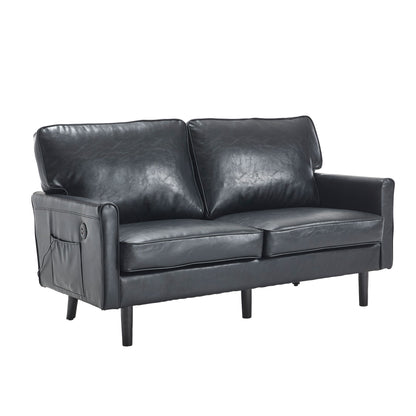 Mid Century Modern Loveseat Sofa With USB Ports, Removable Pillow Cover