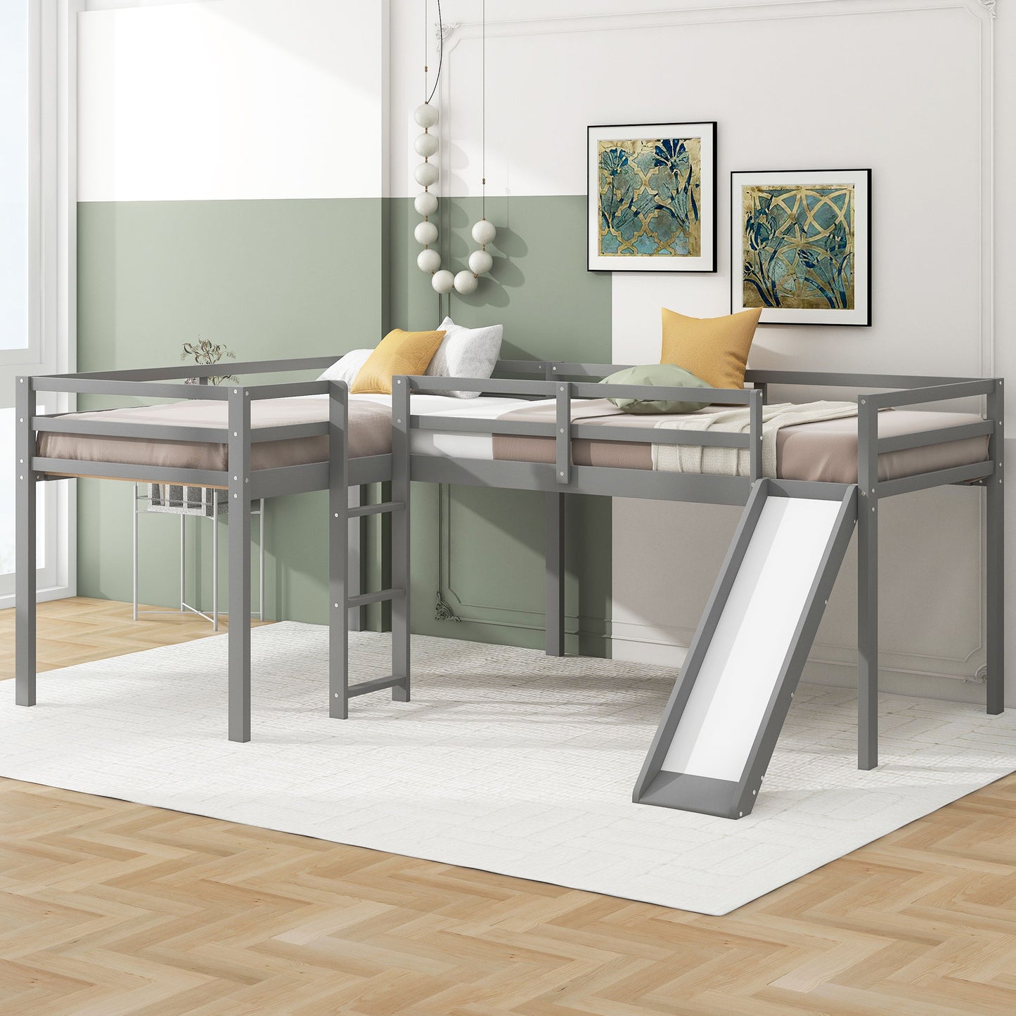 L Shaped Loft Bed With Ladder And Slide