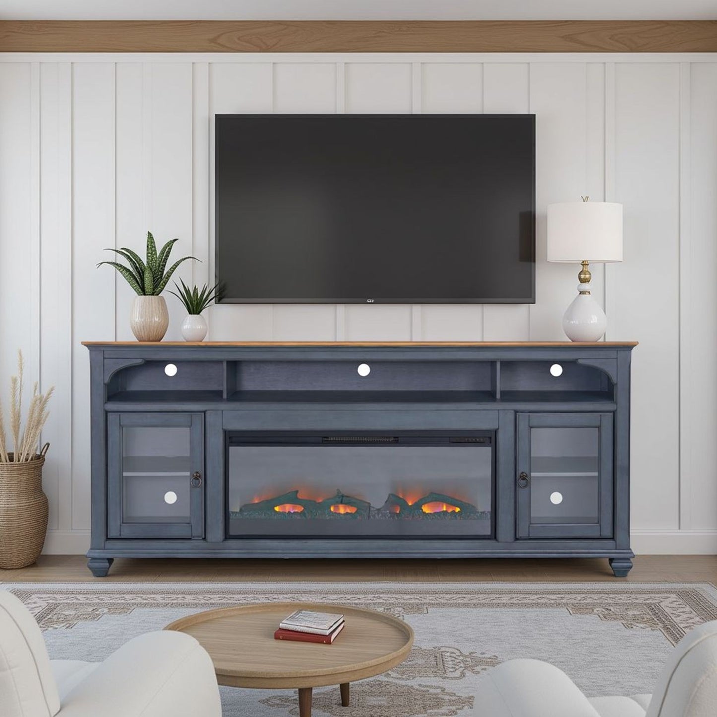Fireplace TV Stand For TVs Up To 95" - Blue