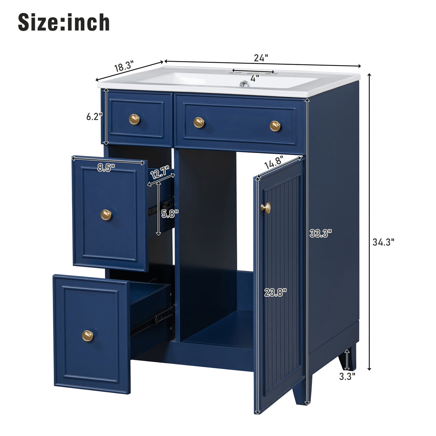 Transitional Style Bathroom Vanity Cabinet With Ceramic Sink