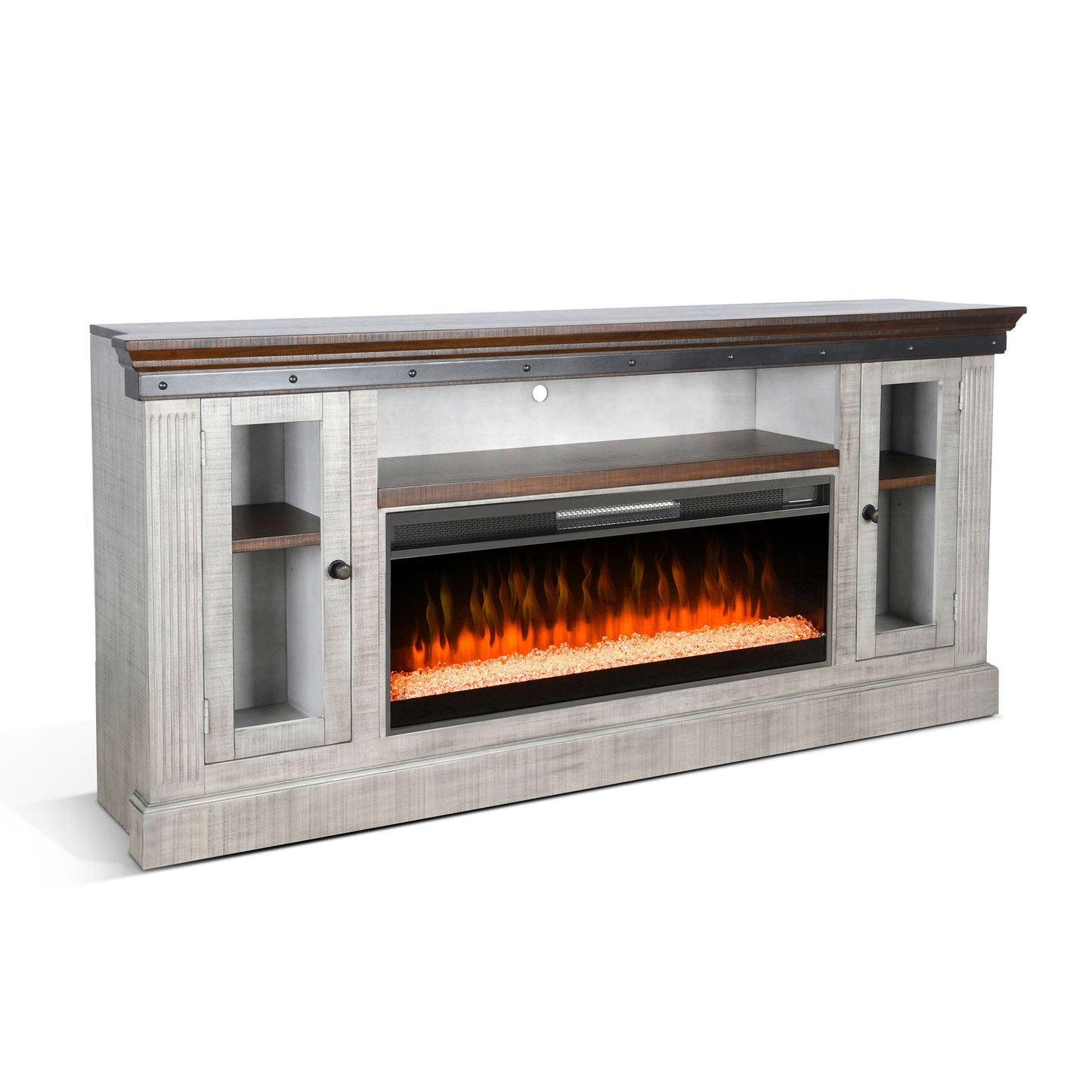 Entertainment Wall With Electric Fireplace - Tobacco Leaf / Alpine Gray