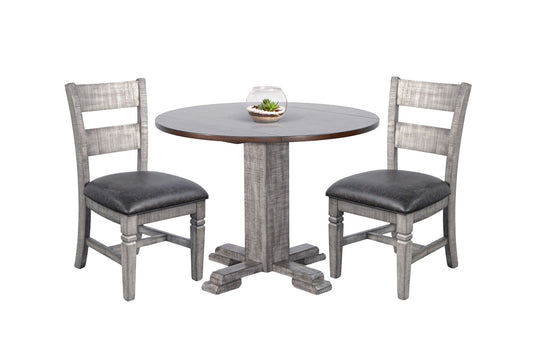 Drop Leaf Round 3 Piece Cusioned Dining Set - Tobacco Leaf / Alpine Gray