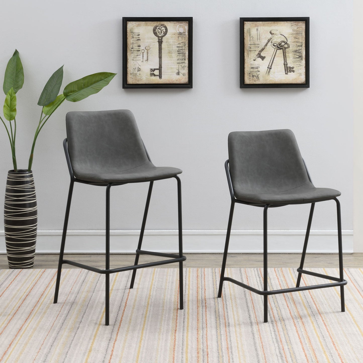 Counter Height Stools With Footrest (Set of 2) - Gray / Black