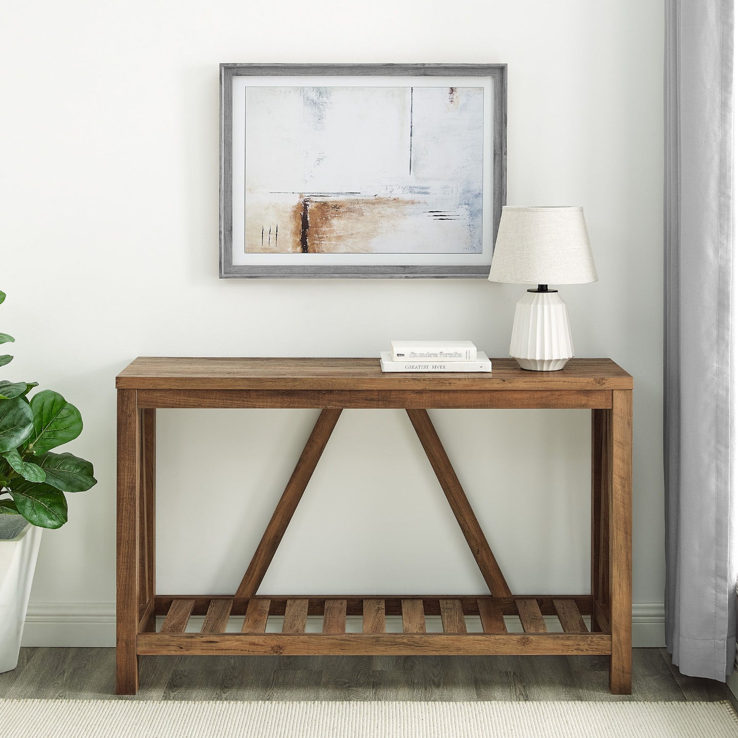 Farmhouse A Frame Entry Table With Lower Shelf