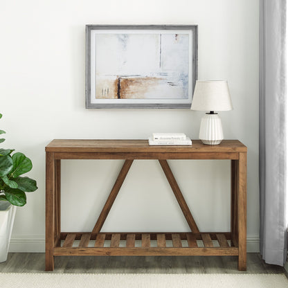 Farmhouse A Frame Entry Table With Lower Shelf