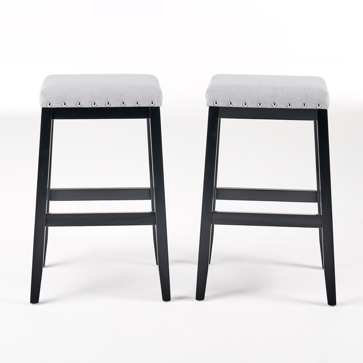 Greely Saddle Barstool Set With Fabric Upholstery - Light Gray