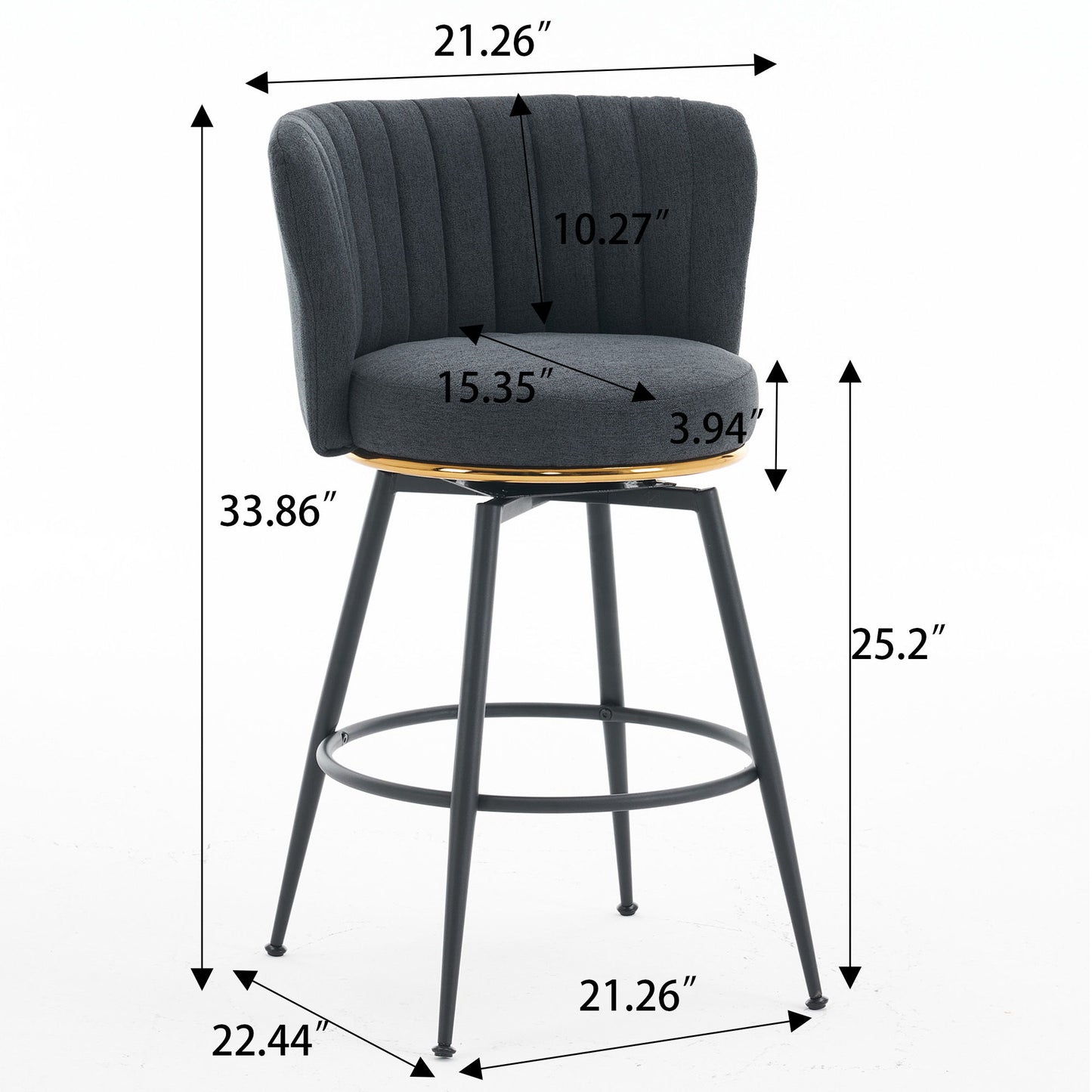 Swivel Bar Stools, High-Back, Adjustable, Upholstered With Elegant Metal Back Accents For Kitchen, Bar, Or Dining Room (Set of 2)