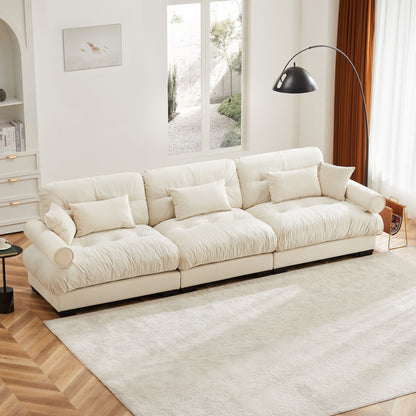 Modern Velvet Sofa With Bolstered Armrests And Pillows