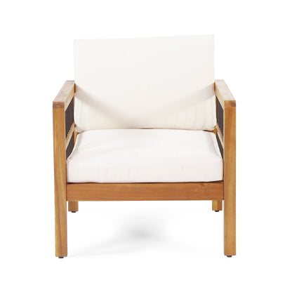 Club Chair With Slat Panel Design - Teak / Beige