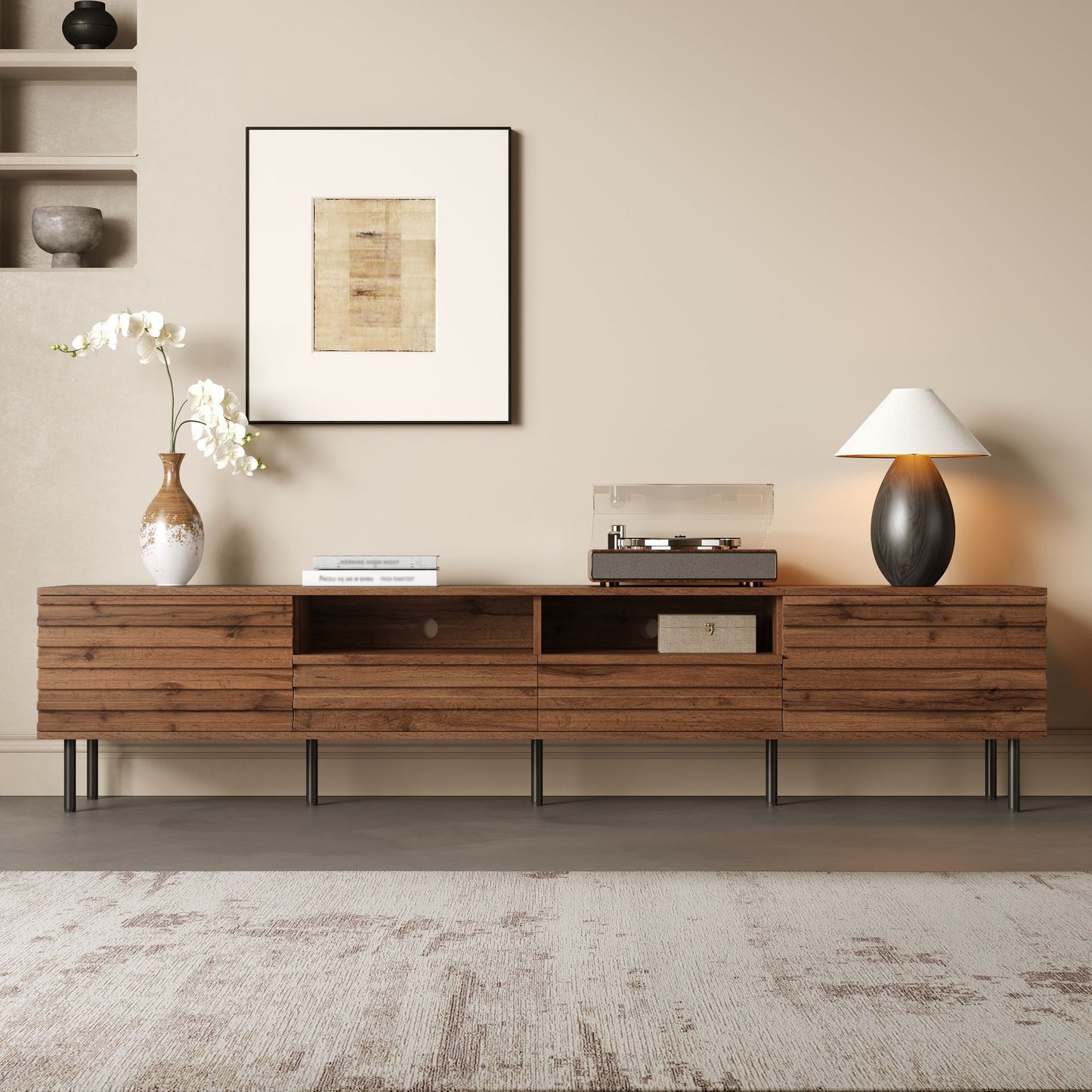 TV Stand For TVs Up To 85" With Closed Storage, Soft Closing Hinges - Walnut