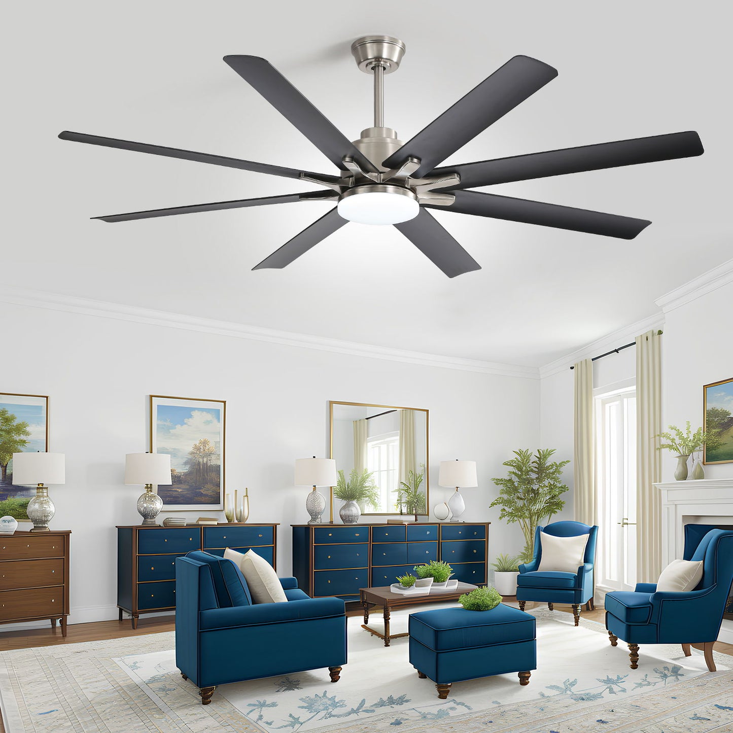 Ceiling Fan With Dimmable LED Light, 8 Blades, Reversible DC Motor, Remote Control