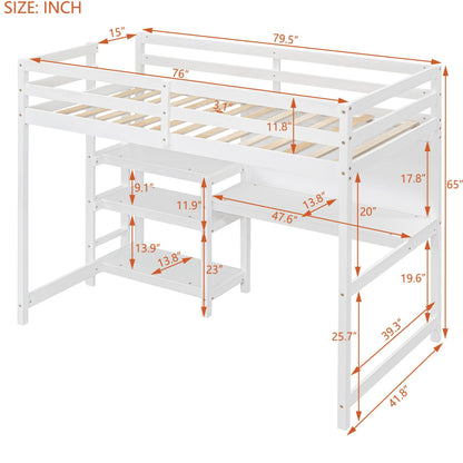 Loft Bed With Shelves, Desk And Writing Board