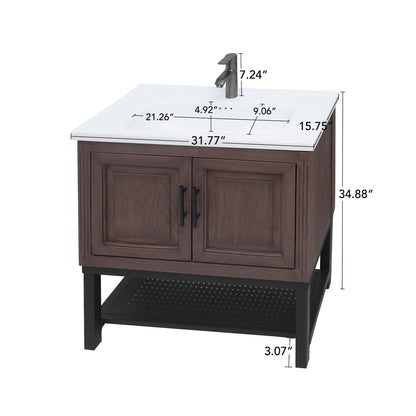 Modern Freestanding Bathroom Vanity With Ceramic Sink, Hot And Cold Faucet, Storage Cabinet & Open Shelf