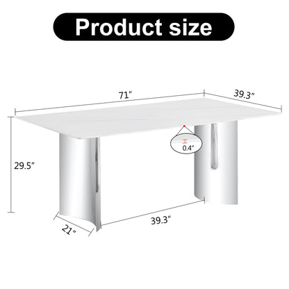 Modern Minimalist Dining Table With Imitation Marble Glass Desktop And Metal Legs