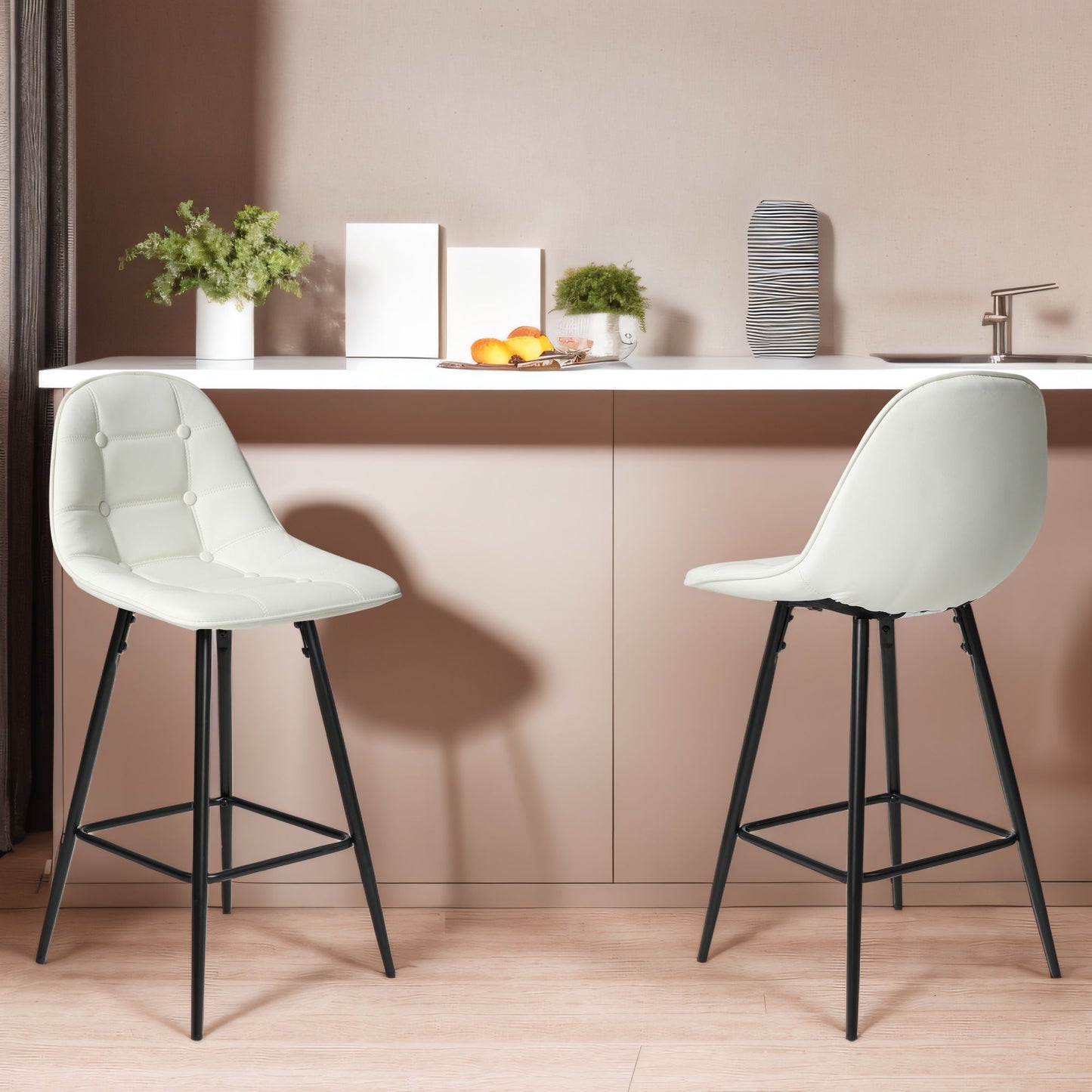 Modern Metal Counter Height Bar Stools With Back And Footrest (Set of 2)