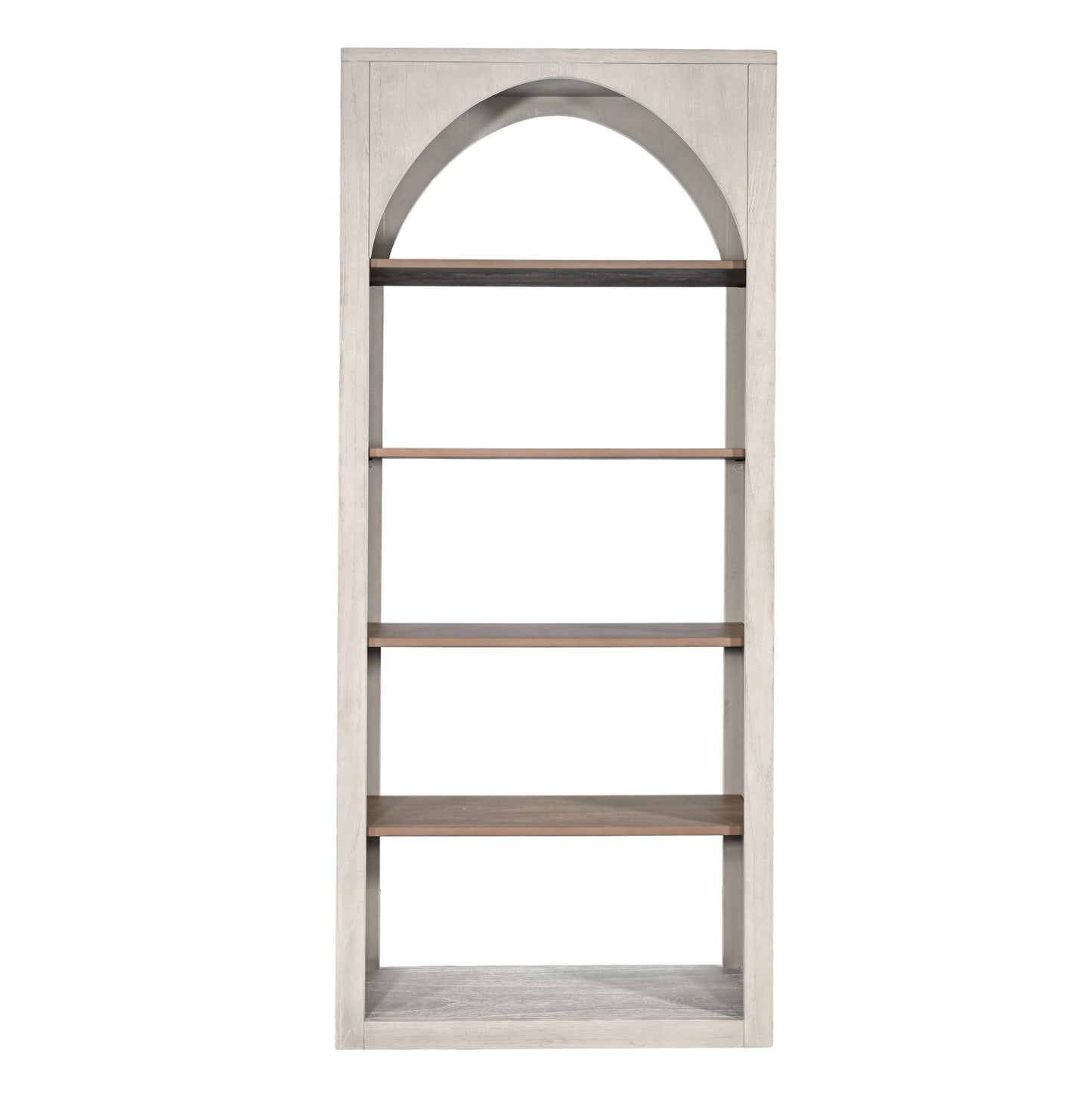 Tall Arched Wood Bookshelf With Open Shelving