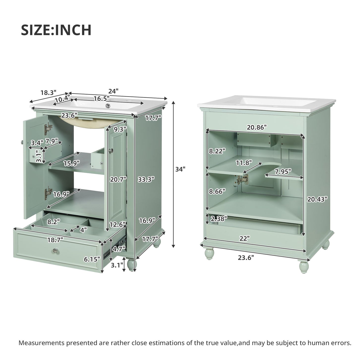 Modern Bathroom Vanity With Sink, Cabinet With Drawer And Dividers, Rectangular Storage Unit
