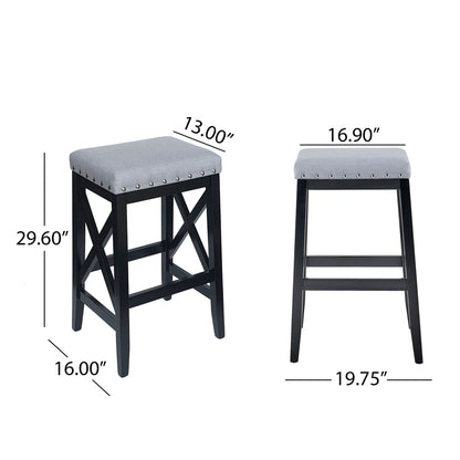 Greely Saddle Barstool Set With Fabric Upholstery - Light Gray