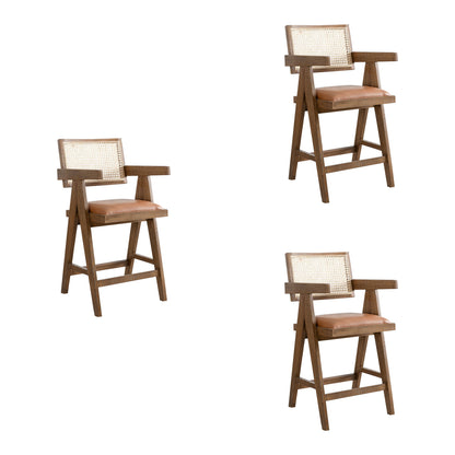 Harley - Nutmeg Brown Solid Wood And Rattan Upholstered 26" Counter Height Barstool