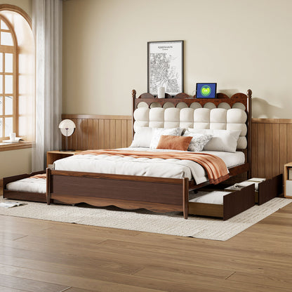 Storage Platform Bed, With 2 Big Drawers, Trundle, One Set Of Sockets & USB Ports