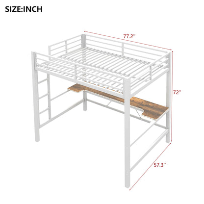 Gaming Metal Loft Bed Frame With LED Light, USB Charge Station And Desk
