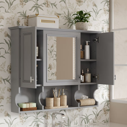 Wall Mounted Bathroom Medicine Wall Cabinet With Mirror & Open Shelves