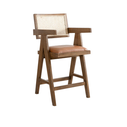 Harley - Nutmeg Brown Solid Wood And Rattan Upholstered 26" Counter Height Barstool