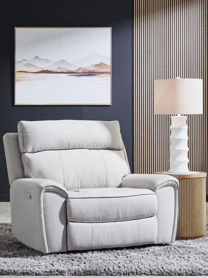 Social Pointe - Pearl / Ash - Power Recliner / Adjustable Headrest