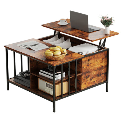 Lift Top Coffee Table With Storage, Adjustable Height Living Room - Black / Brown