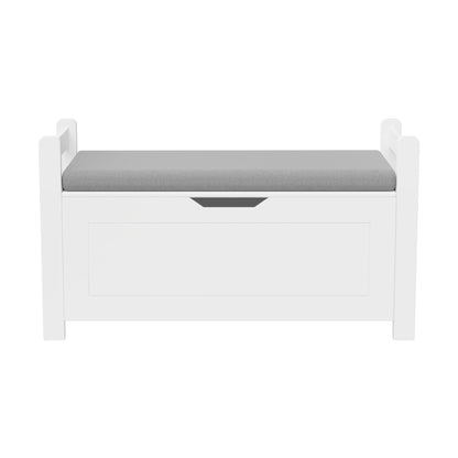 Kids Toy Box Chest Storage Cabinet With Cushion Seat Bench Flip Top Lid Safety Hinge - White