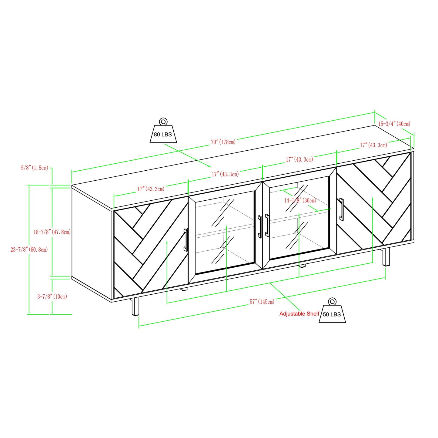 Modern Scandinavian 4 Door Herringbone 70" TV Stand For TVs Up To 80"