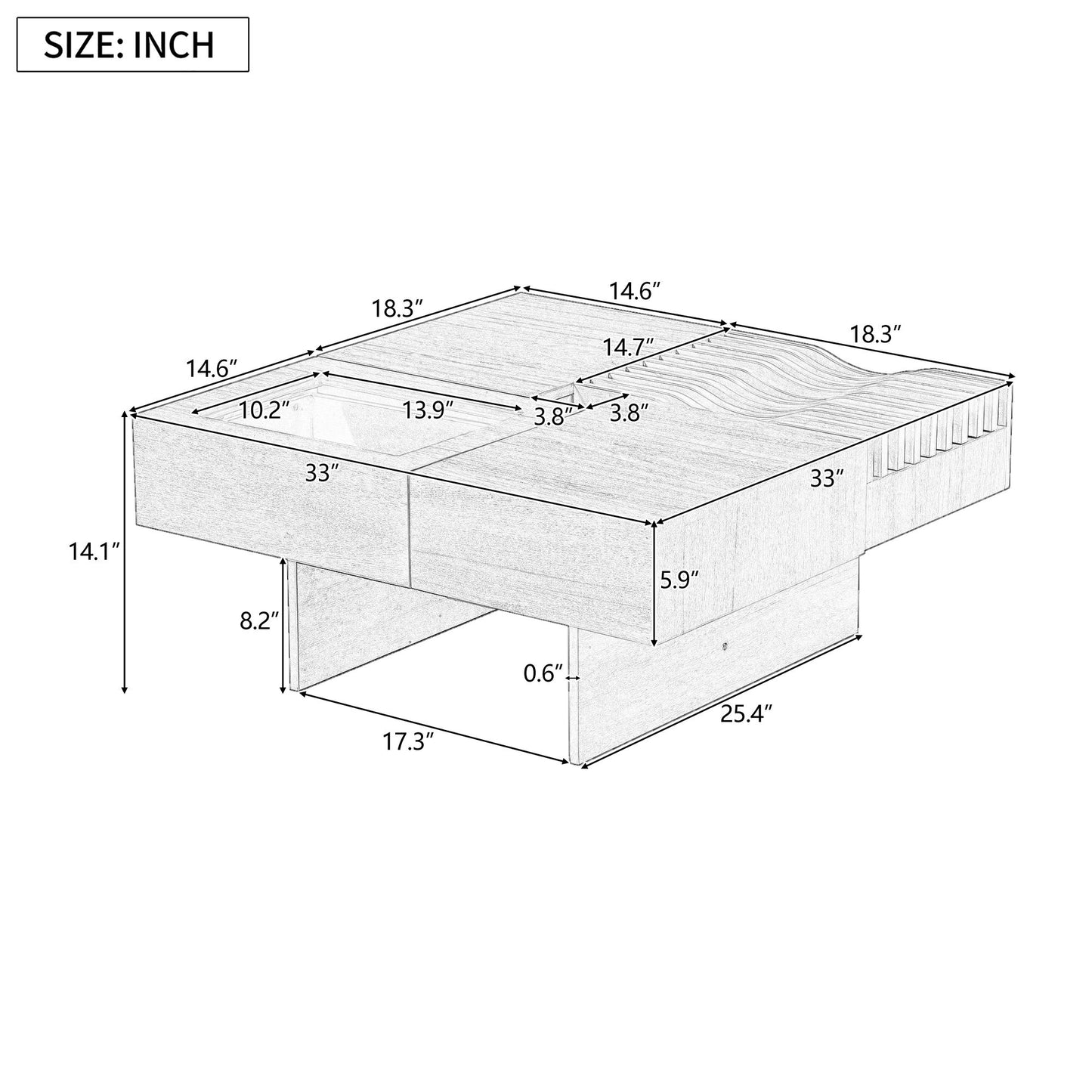 Unique Square Coffee Table With 3 Drawers