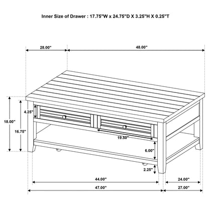 Sutter - 2 Drawer Rectangular Coffee Table - Dark Brown
