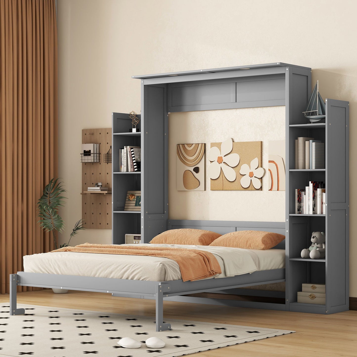 Wall Murphy Bed With Shelves And LED Lights
