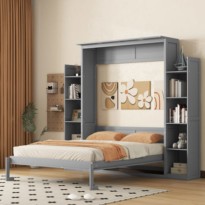 Wall Murphy Bed With Shelves And LED Lights