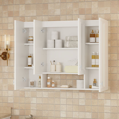 Bathroom Cabinet With 5 Adjustable Shelves, Wall-Mounted Medicine Cabinet, Soft-Closing Hinges, Open Shelving Design - White