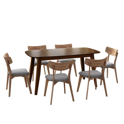 7 Piece Mid - Century Dining Set With Upholstered Dining Chairs, Dining Table