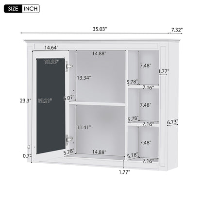 Wall Mounted Medicine Cabinet With Mirror, Storage Cabinet Featuring 6 Open Shelves And Adjustable Interior