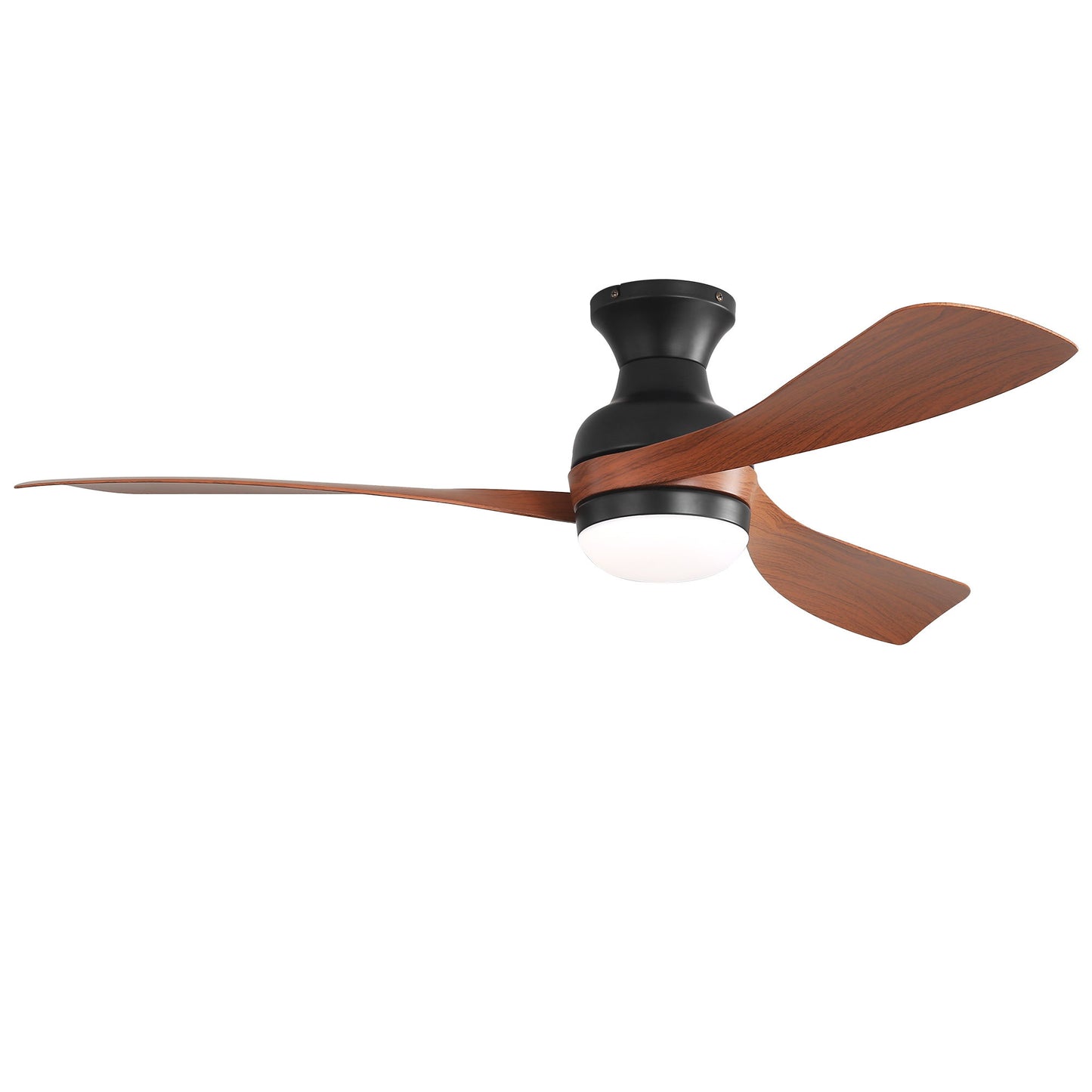 Ceiling Fan With Remote Controlled LED Light, 3 Blades, Reversible DC Motor, 6 Speeds, Dimmable, Flush Mount - Black