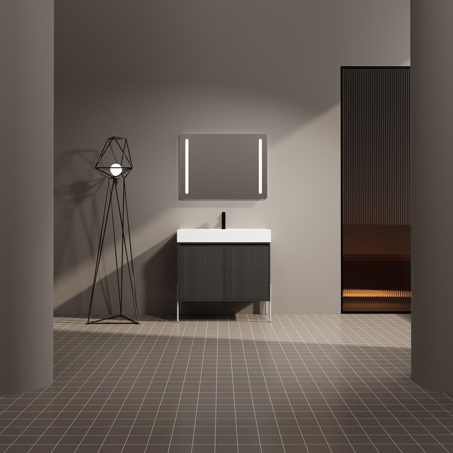 Freestanding Bathroom Vanity With Resin Sink And Storage Cabinet