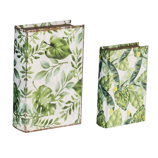 Botanical And Book Boxes (Set of 2) - White / Green