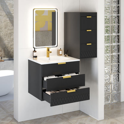 Wall Mounted Floating Cabinet With Side Cabinet Combo, Rectangular Ceramic Sink Vanity